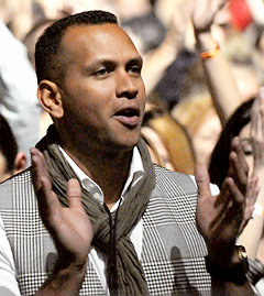 Alex Rodriguez watches Madonna during her 'Sticky & Sweet' tour at Dolphins Stadium in Miami.