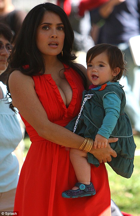 Priority: Salma with her daughter Valentina Pinault in between takes on the set of 30 Rock in New York